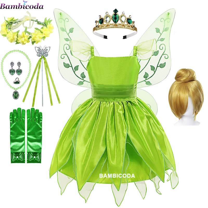 Meninas Tinker Bell Traje Halloween Traje Para Crianças Verde Fancy Dress Fada Princesa Cosplay 1011