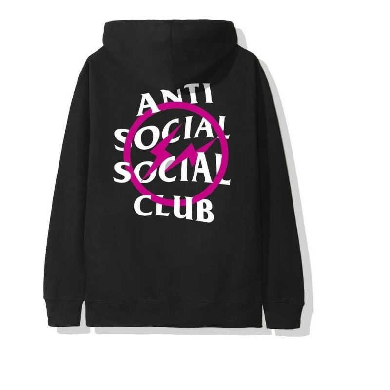 Blusa de Moletom Canguru StreetWear Anti Social Club Pink Rosa Bolt Hoodi - Casaco De Frio Unissex Promoção