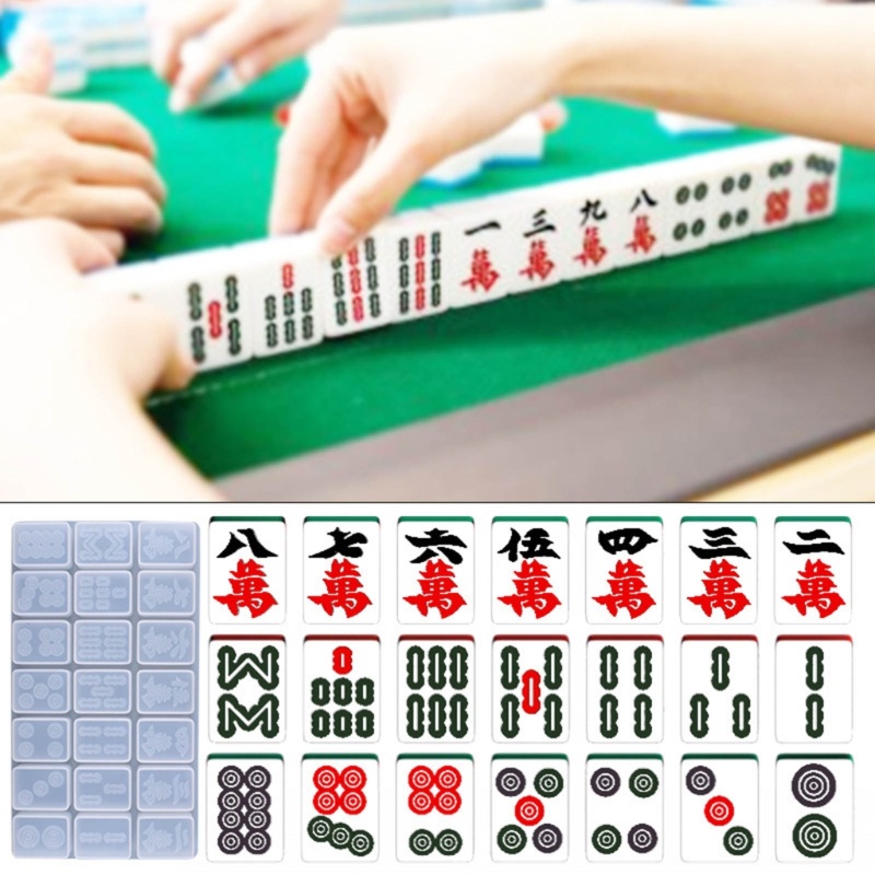 Silicone Mahjong, fundição resina epóxi Mahjong chinês, 2 peças moldes  silicone para conjunto jogos Mahjong para projetos artesanato DIY, enfeites