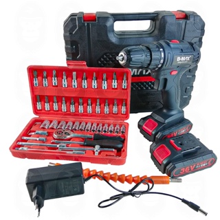 Kit Furadeira Parafusadeira 36v + Maleta Chaves 46 Peças