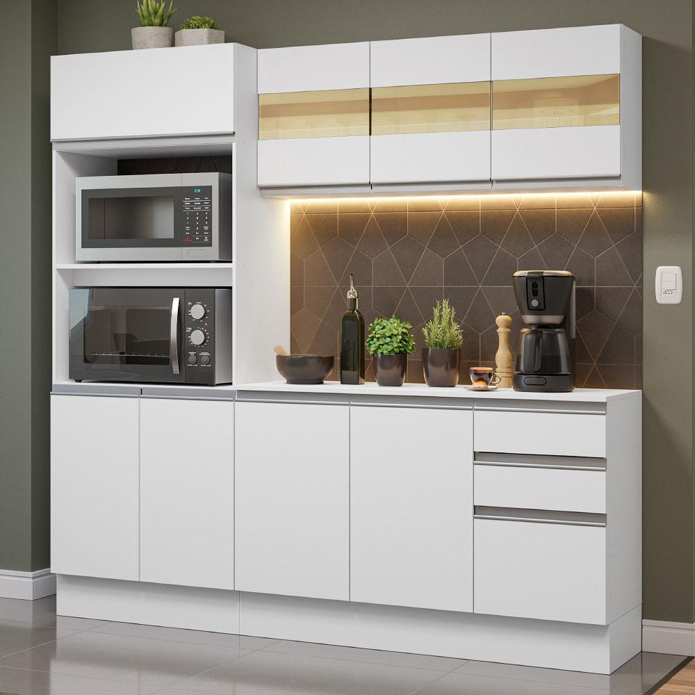 Armário de Cozinha Compacta 100% MDF 170 cm Branco/Rustic/Crema