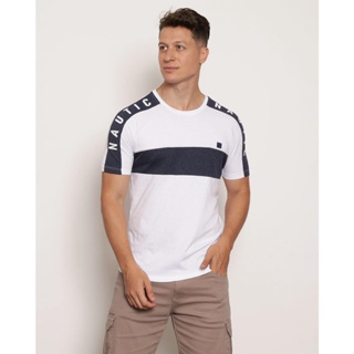 Camiseta Masculina Manga Curta Com Recortes Estampa Branca