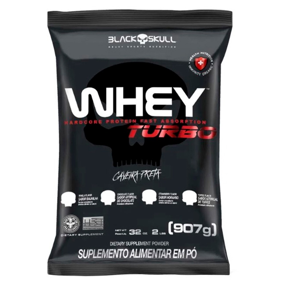 Whey Turbo Black Skull Refil 907g Morango