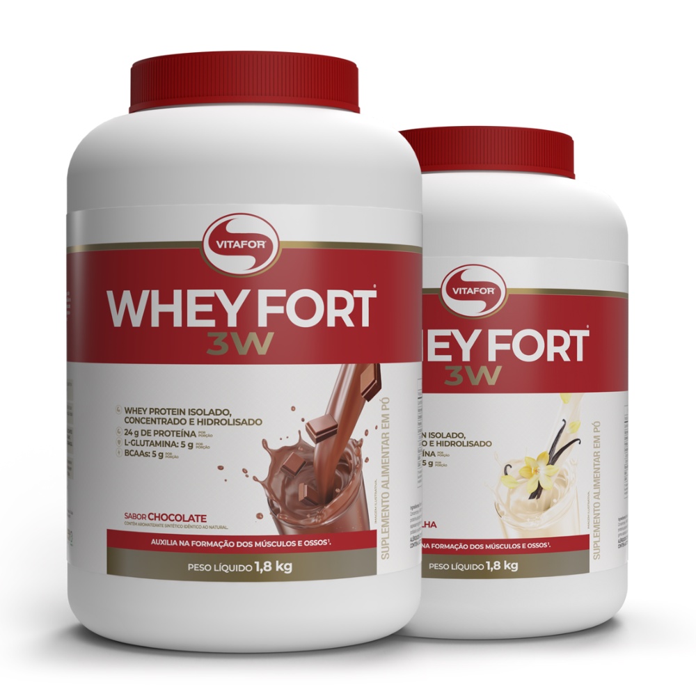 Whey Fort 3W Vitafor Blend de Proteínas Bcaa e L-glutamina em pó 1.800g