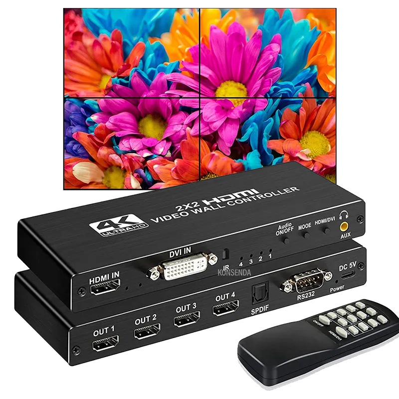 Controlador De Parede De Vídeo HDMI 2x2 1080P Processador DVI 1X2 1X4 1X3 2X1 3x1 4X1 De Tela Múltiplo Splicer