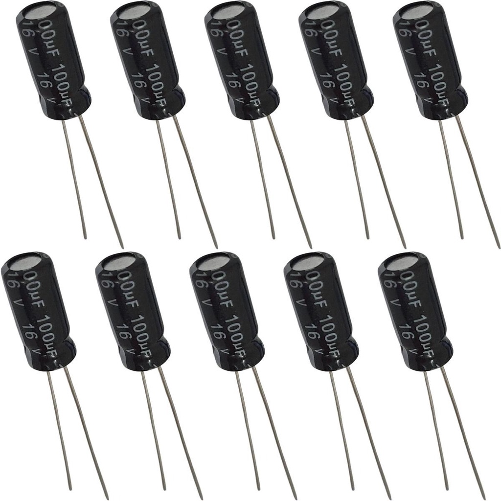 Capacitor Eletrolítico 100uF 16V - Kit 10 Peças