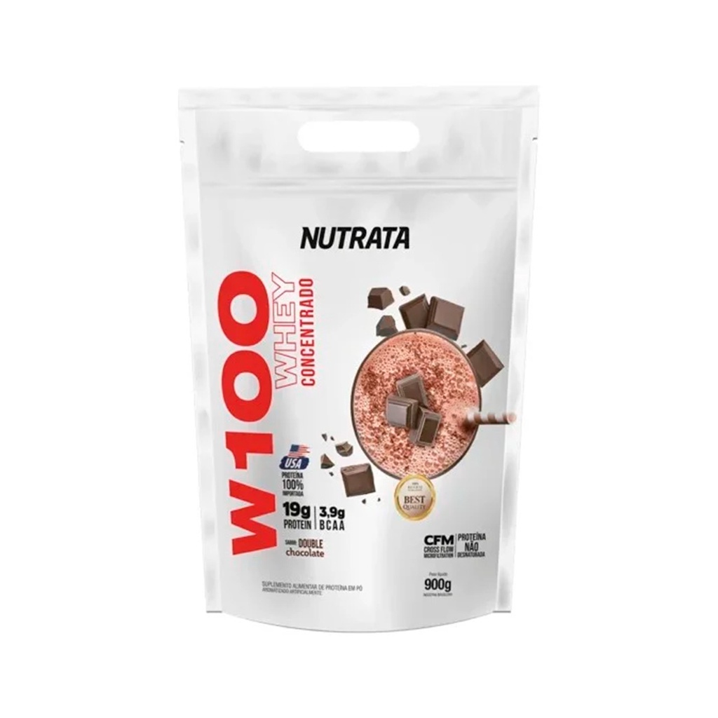 W100 Whey Concentrado Sabor Double Chocolate 900g Refil – Nutrata
