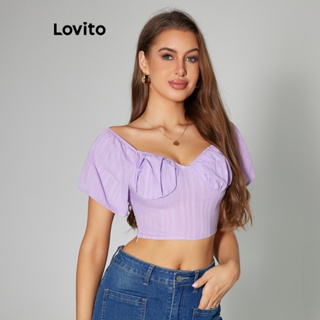 Lovito Blusa Casual Lisa com Plissado para Mulheres LBL05209 (Roxo)