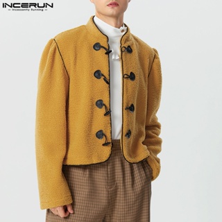 NCERUN Homens Vintage Puff Sleeve Stand-Up Neck Casacos Casuais Diários