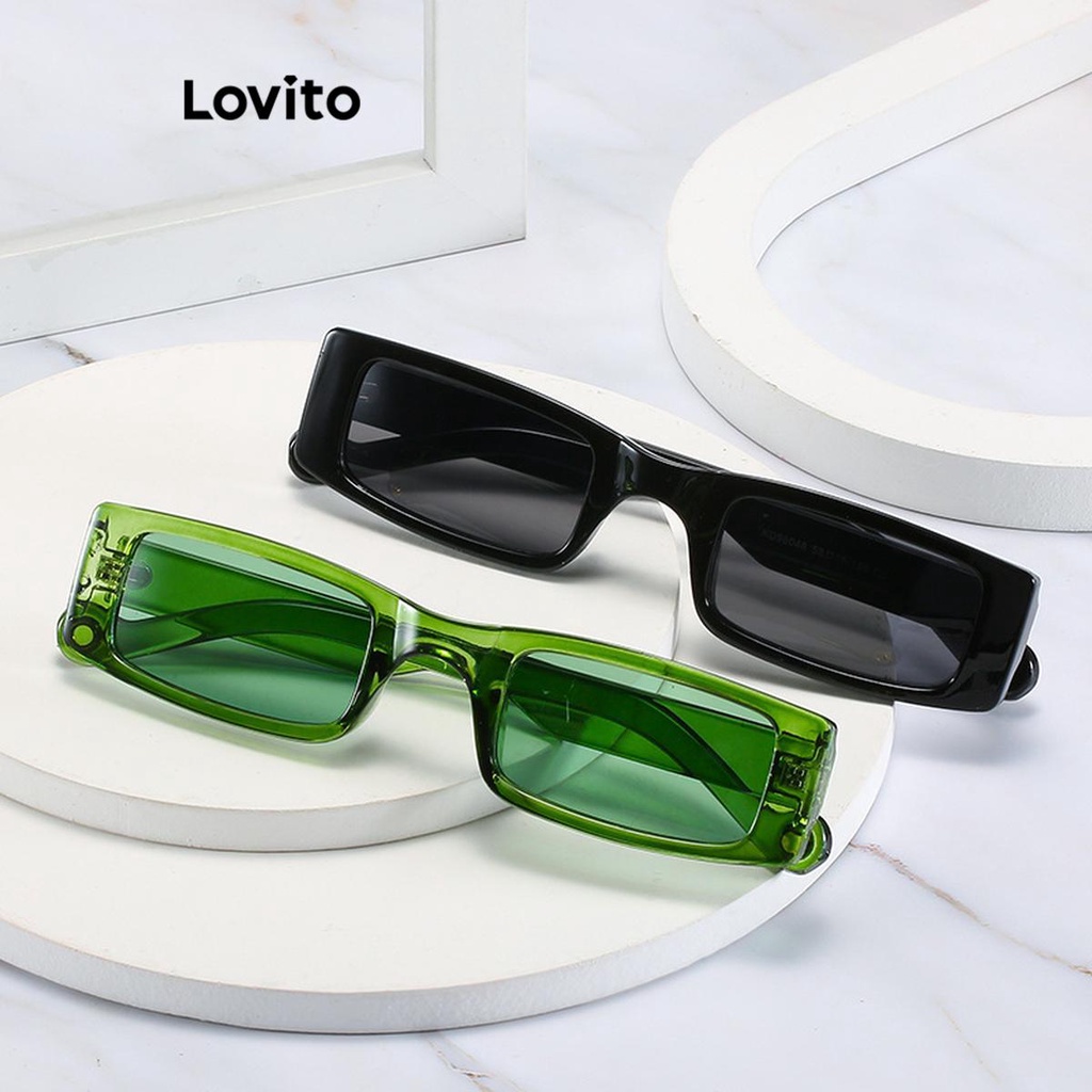 Lovito Óculos de Sol Quadrados com Estrutura Pequena Básica e Resistência a Raios UV para Mulheres LFA07097 (Multi-Cor/Branco/Verde/Preto)