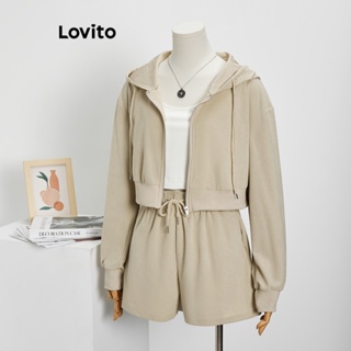 Lovito Conjunto de Shorts com Zíper e Elástico na Cintura para Mulheres L62ED110 (Topo/Shorts)