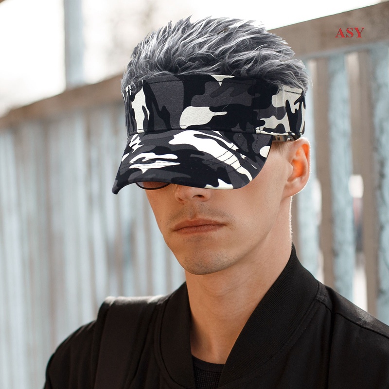 Camuflagem ASY Com Perucas De Cabelo Espigões Chapéu De Viseira Boné De Basebol Térmico Hip Hop Chapéus De Rua Peruca Engraçada Da Moda