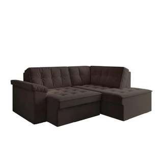 Sofá de Canto Retrátil 5 Lugares Grécia Marrom Suede