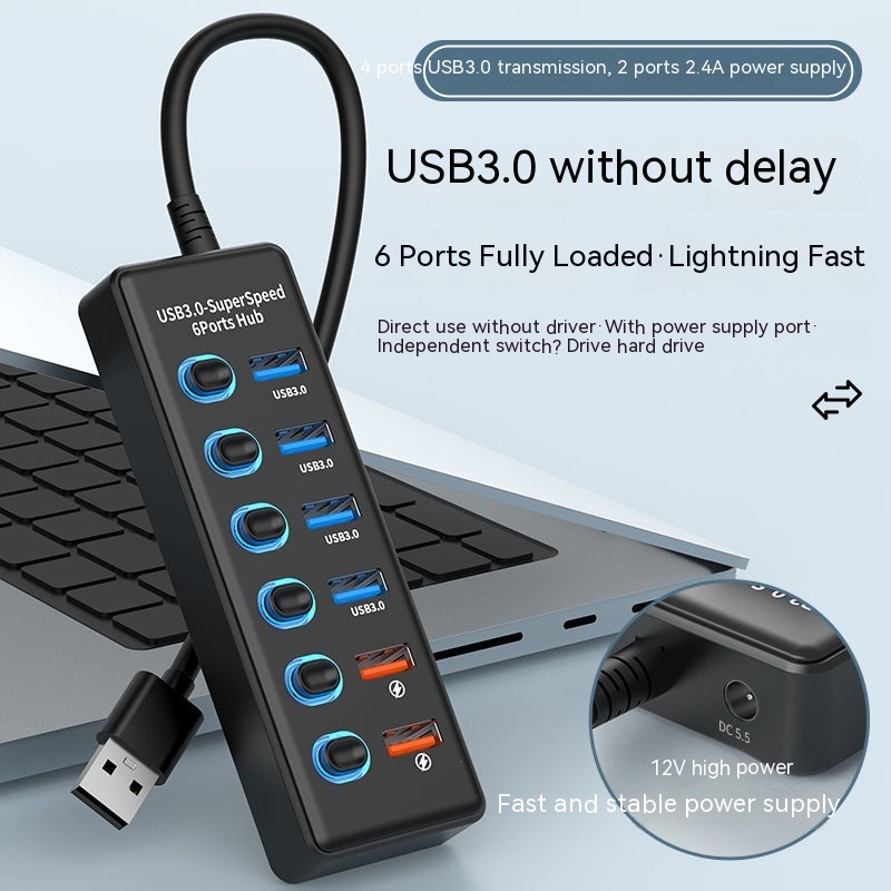 [yiliu] Usb Extender Estação de ancoragem de 6 portas USB3.0 hub USB3.0 Conversor Multi-Interface typec