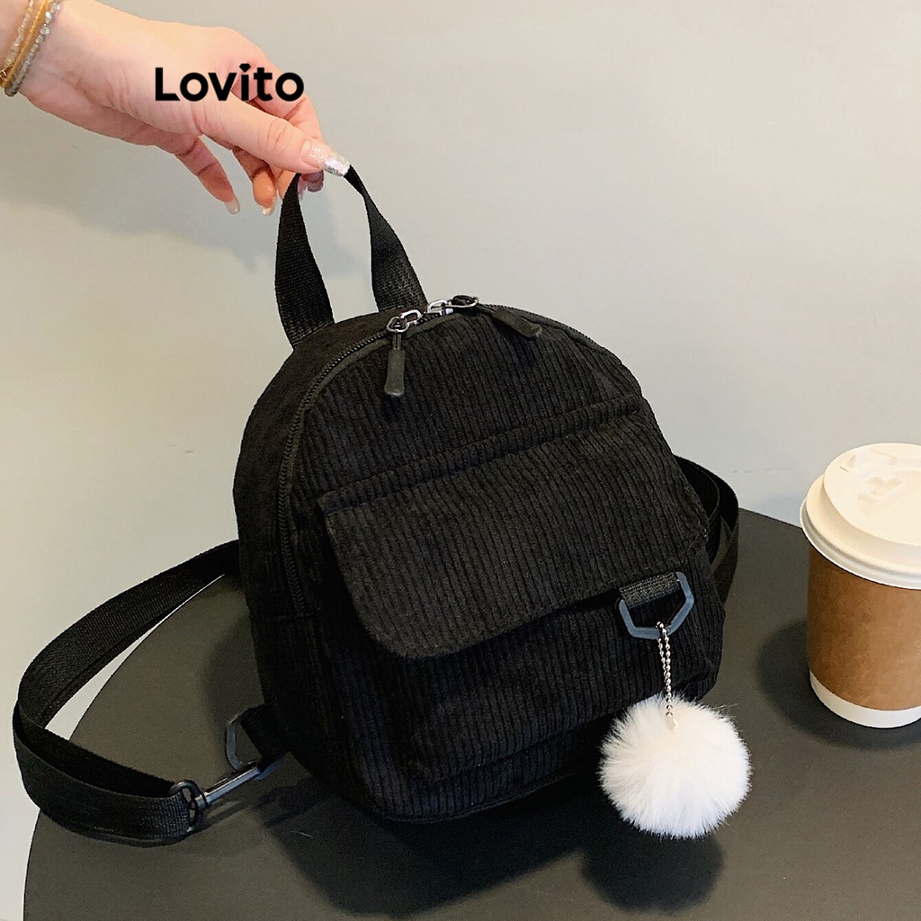 Lovito Chique Mini Mochila Feminina Simples de Veludo Cotelê com Zíper LFA09671