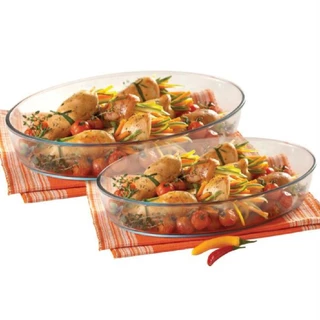Kit 2 Lasanheira De Vidro Oval 1,6 Litros Marinex Assados
