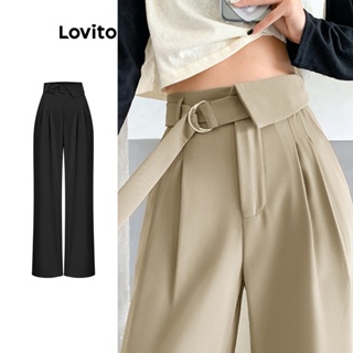 Lovito Elegante Calça Assimétrica em Metal para Mulheres L74ED219