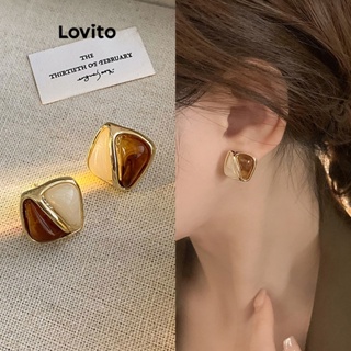 Lovito Brincos Elegantes Geométricos De Prata 925 Retrô Âmbar Para Mulheres LFA11439
