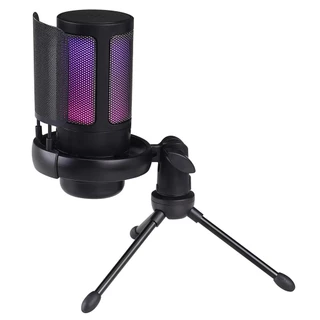 Microfone Gamer Profissional Com Fio Iluminacao Led Rgb Touch Condensador Abs Bk805c