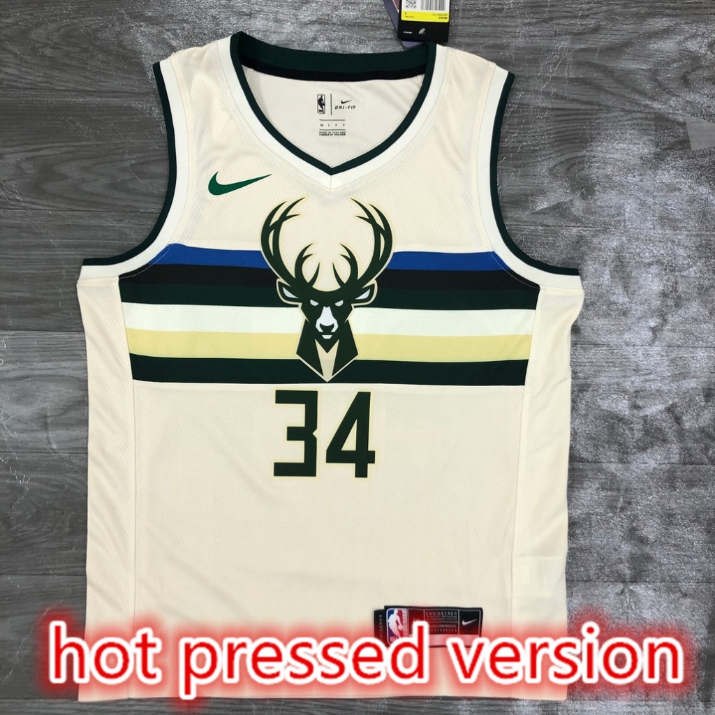 Camisa nba Versão Prensada A Quente Milwaukee Bucks # 34 De Basquetebol Antetokounmpo