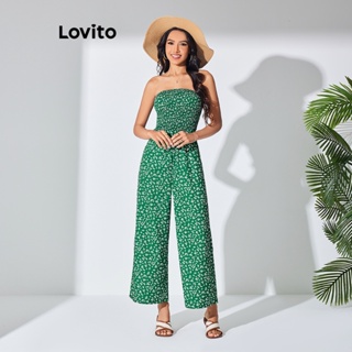 Lovito Macacão Boho Ditsy Floral Smocked Para Mulheres LBL07135