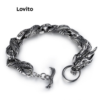 Lovito Pulseira Casual De Textura Lisa De Metal Retrô Totem Dragão LCS05112