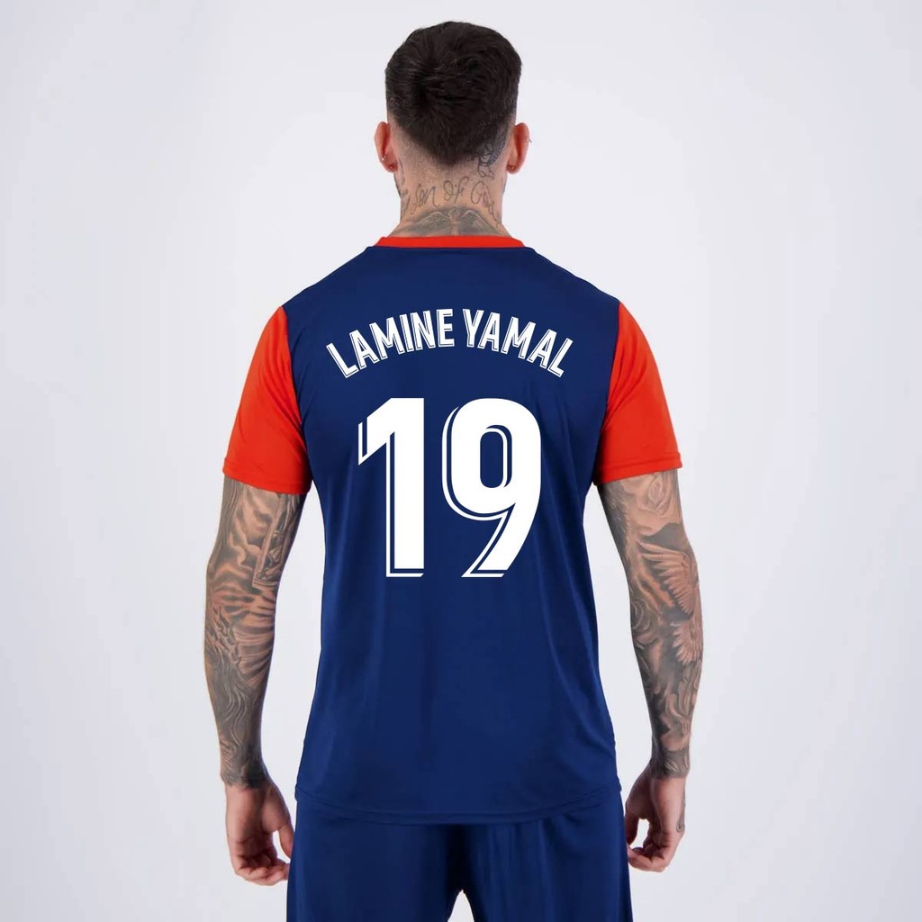 Camisa Barcelona Lamine Yamal 19 Escudo Vermelha e Azul | Shopee