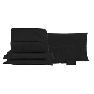 Kit Edredom Micropercal Casal Queen 400fios C/Jg Lencol 6pcs Roupa Cama Ponto Palito Toque Acetinado Ultra Macio Liso
