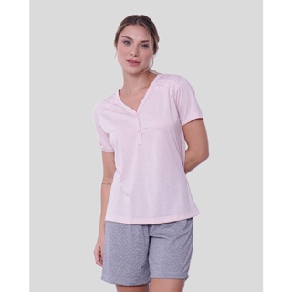 Pijama Feminino Com Botões Com Short Poá Rosa Claro