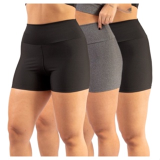 Kit 3 Short Fitness Feminino Curto Cintura Alta Reforçado