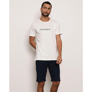 Camiseta Masculina Manga Curta Estampa Euforia Off White
