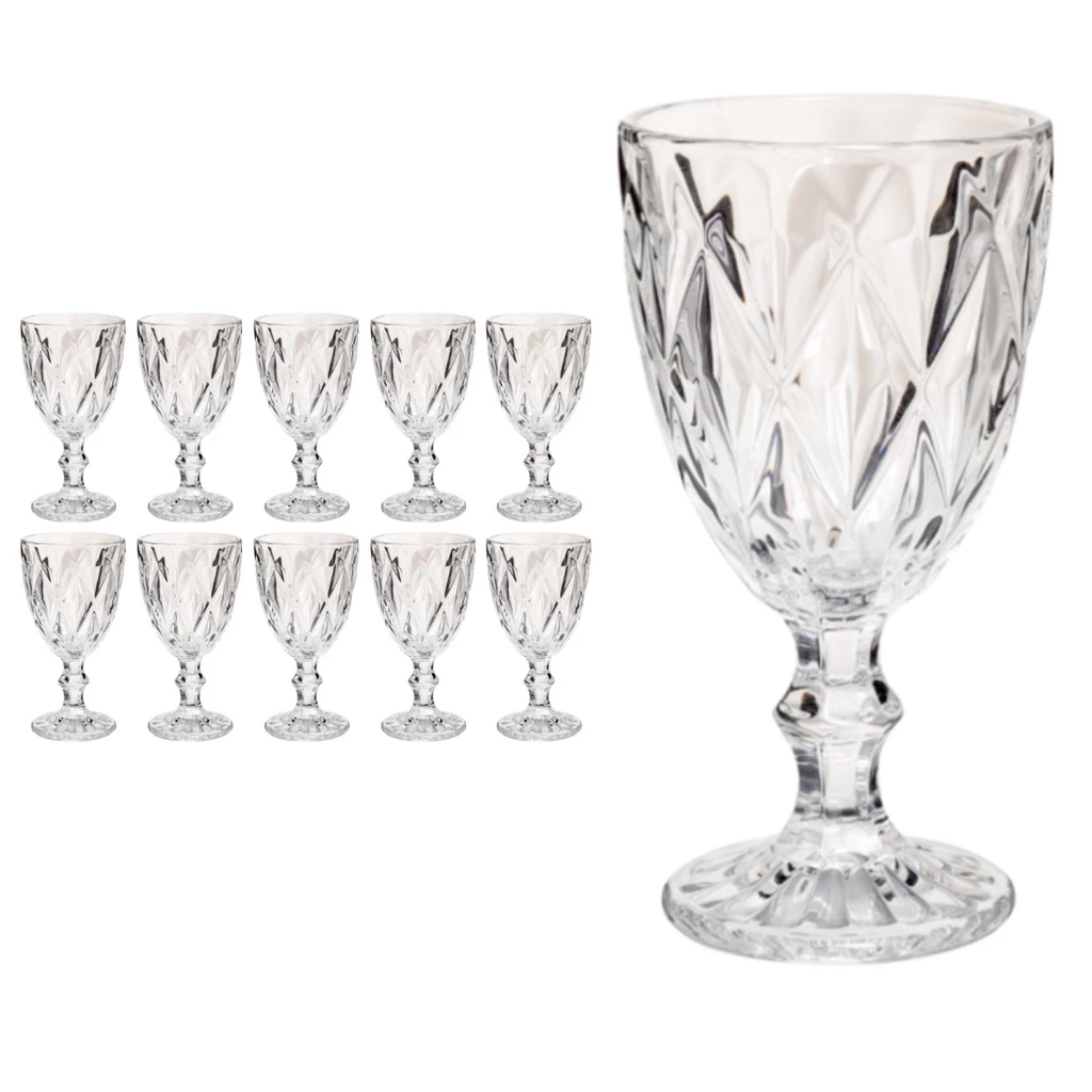 10 Copos Transparente Taças Diamante 300ml Para Agua Vinho
