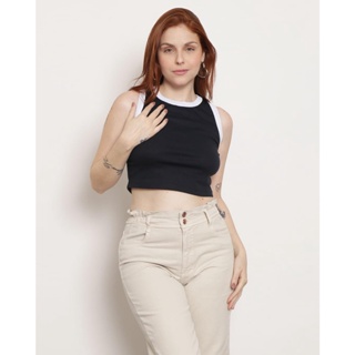 Regata Feminina Cropped Canelada Preta