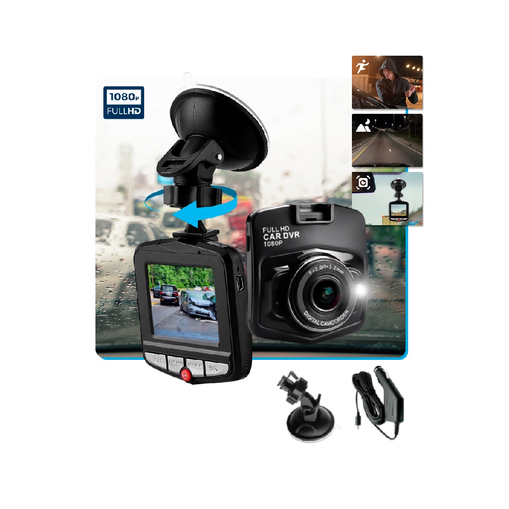 Camera Veicular Automotiva Filmadora Frontal Noturna Full HD 1080p 30Fps Tela LCD 2,5' Polegadas DVR Carro Van Uber Digital Gravação Loop