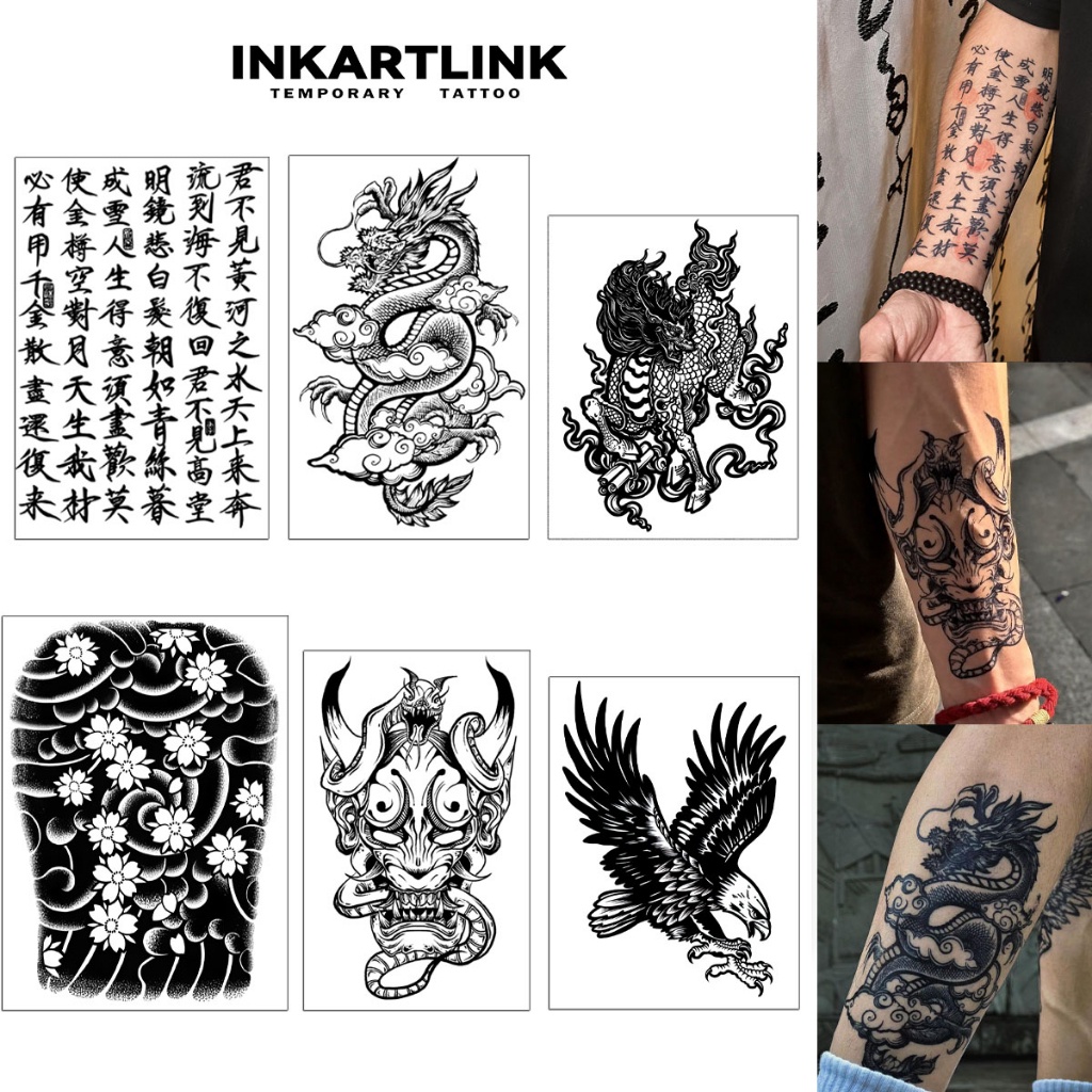 6 Folhas/set Novas Adesivos Temporários De Tatuagem Com Imagem Grande , Mágica De Longa Duração À Prova D'água , Dura Até 15 Dias Falsa semi Permanente .