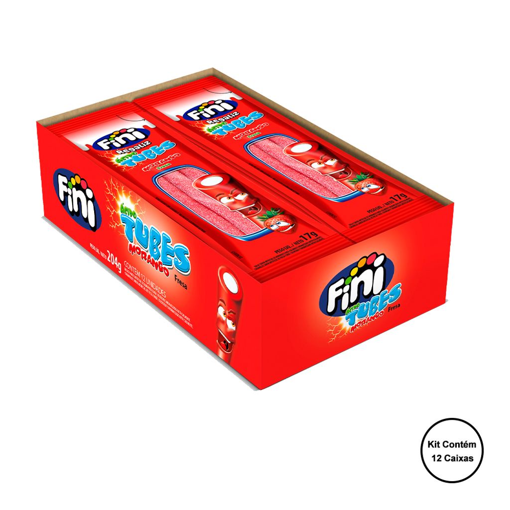 Kit C/ 12 Displays Fini Tubes Sabor Morango Citrico C/12x17g | Shopee ...