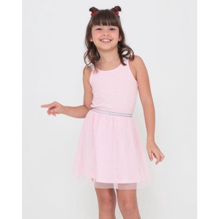 Vestido Infantil Tule Strass Rosa Claro