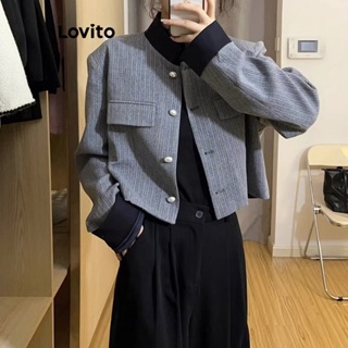 Lovito Casual Cardigã Feminino Liso com Bolso Falso e Costura Contrastante LNA26016 (Cinza)