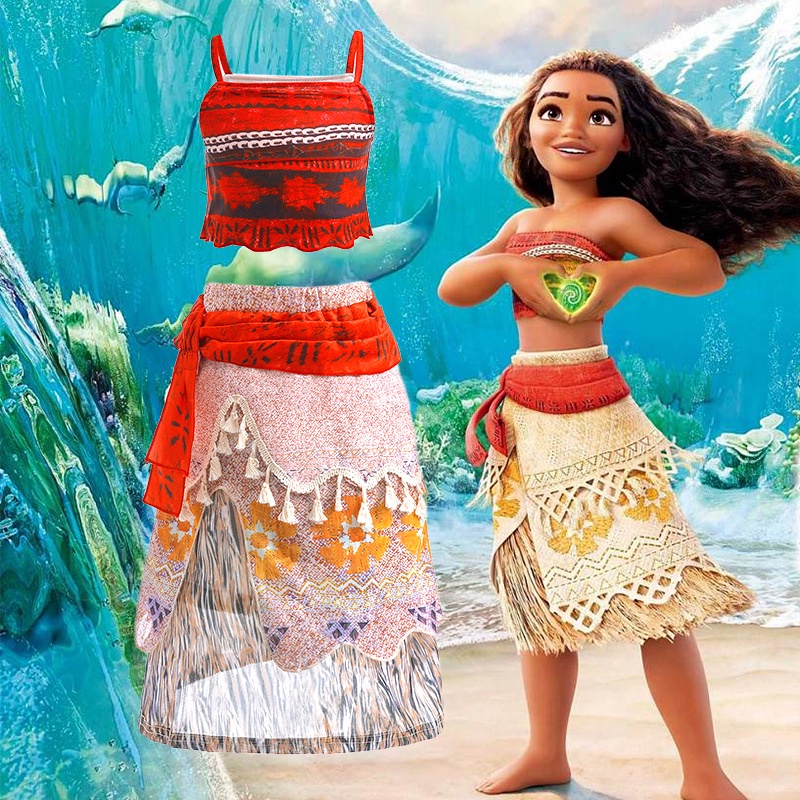 Adulto Crianças Cosplay Vaiana Moana Princesa Traje Vestido Colar