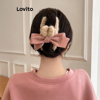 Lovito Grampos De Cabelo De Veludo Fofos De Borboleta Fofa Com Laço Colorblock Peludo De Tamanho Grande Para Mulheres LFA10102