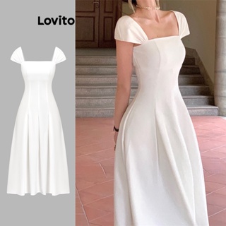 Lovito Vestido Elegante Liso Plissado Para Mulheres L74ED186