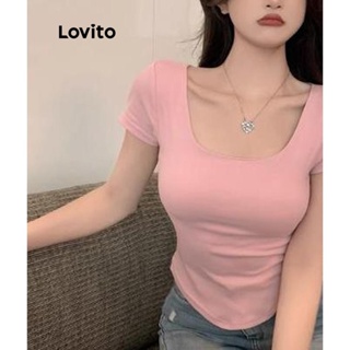 Lovito Camiseta Básica Lisa Casual Para Mulheres LNE42064