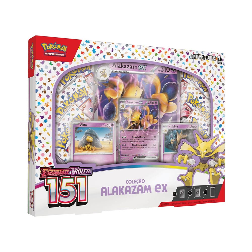 Box Coleção Pokémon Alakazam Ex Escarlate e Violeta 40 Cartas Copag