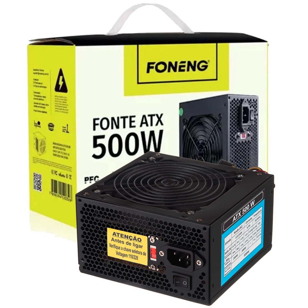 Fonte ATX 500W Para PC Bivolt Manual S/ Cabo - HDW-0004