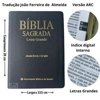 BÍBLIA SAGRADA MEDIA LETRA GRANDE LUXO Almeida Revista e Corrigida com índice Interno Versão ARC Evangelica João Ferreira de Almeida