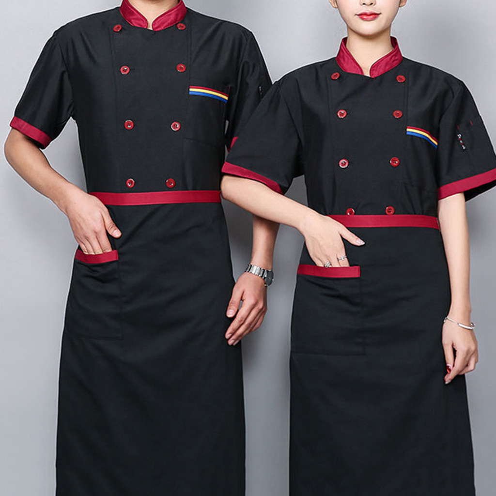 Unisex Chef Jacket Combinação De Cores Da Jaqueta De Cozinheiro De Manga Curta Com Duplo Peito Colarinho Serviço De Comida Uniforme Shirt Garçom De Camisa Para Cozinha