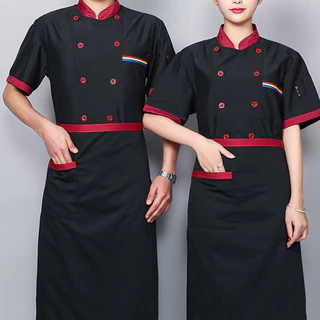 Unisex Chef Jacket Combinação De Cores Da Jaqueta De Cozinheiro De Manga Curta Com Duplo Peito Colarinho Serviço De Comida Uniforme Shirt Garçom De Camisa Para Cozinha