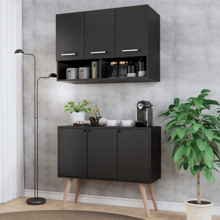 Conjunto Armário Aéreo + Balcão 3 portas Cozinha Compacta Móveis Bonatto