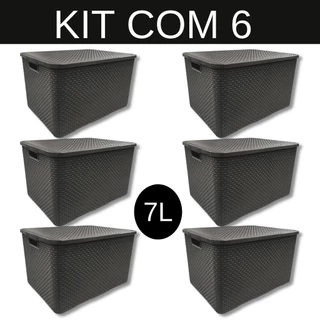 Kit Com 6 - Cesto Caixa Organizadora Rattan - 7 Litros