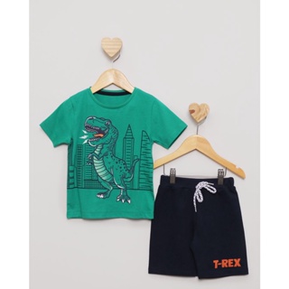 Conjunto Bebê Manga Curta Estampa Dinossauro Verde